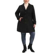 Women's Plus Size Notched Lapel Elegant Fall Winter Overcoat 2X Black